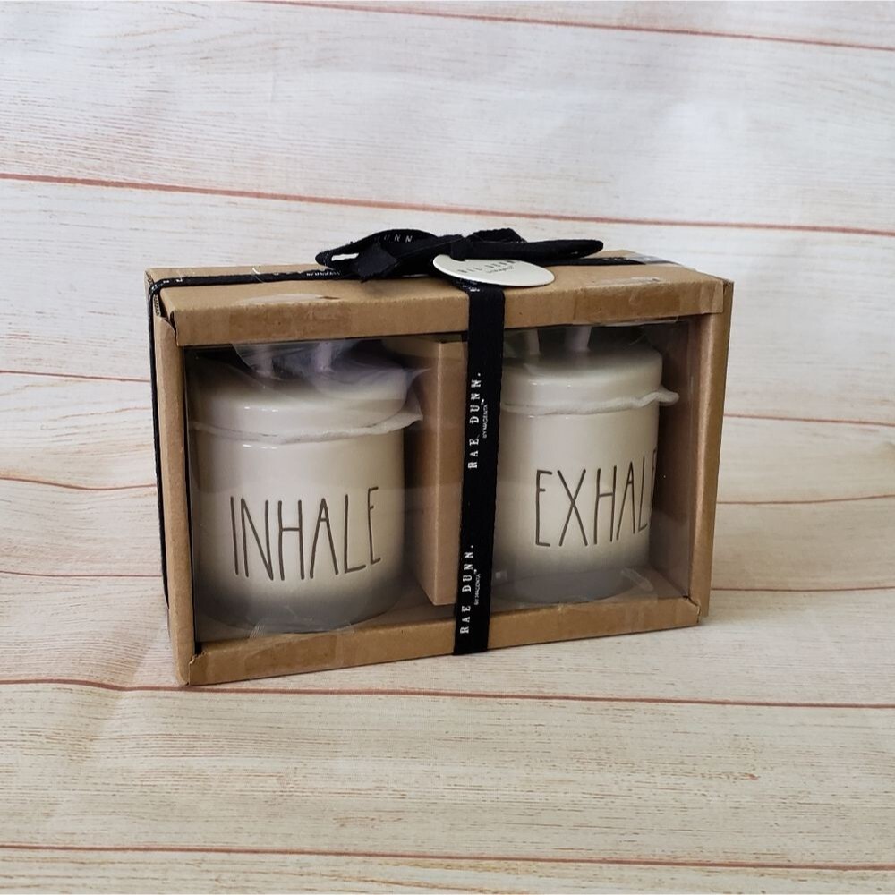 Rae Dunn Inhale/Exhale Ceramic Containers with Lids in Giftable Box